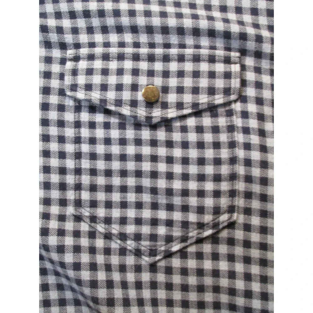Banana Republic Western Shirt Mens Medium Slim Fit Blue Check Snaps Cowboy